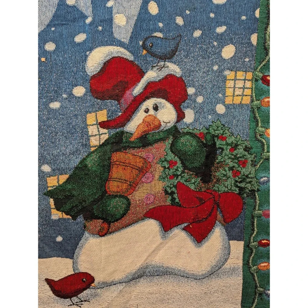 CHRISTMAS Snowman Throw Blanket‎ Tapestry  48x53 Fringe Mohawk Vintage
